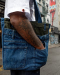 Upcycled Denim Bag with Jean Pocket Detailing and Fly Pocket