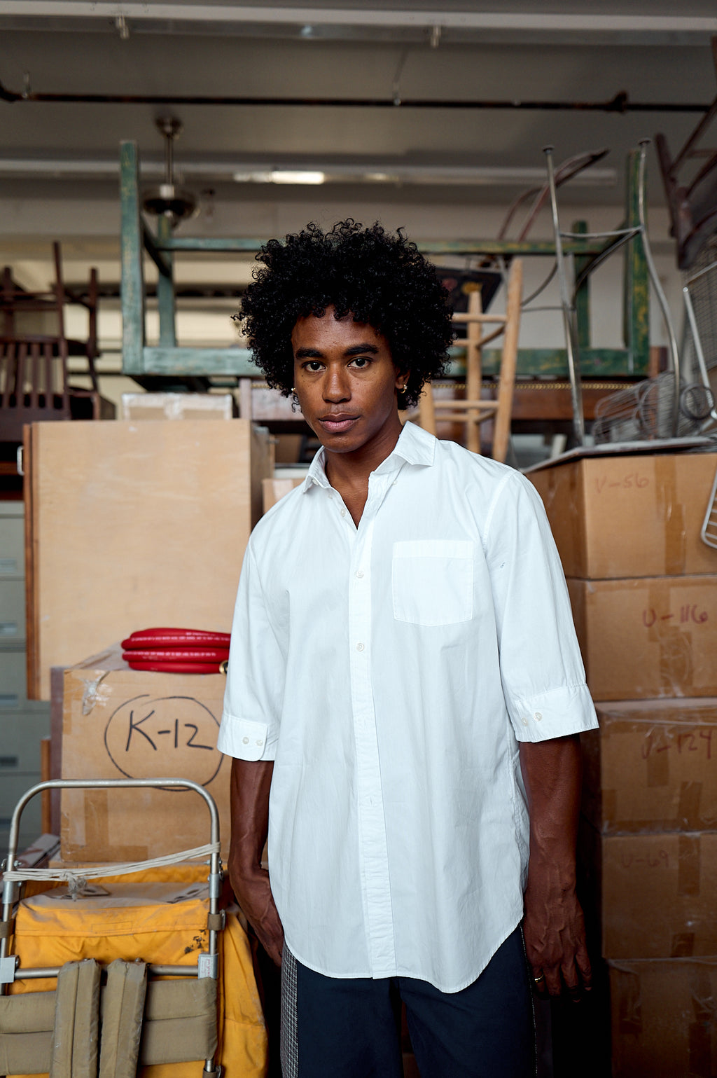 White Tie Cutout Button-down