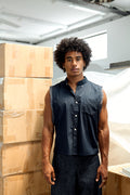 Navy Sleeveless Button-down