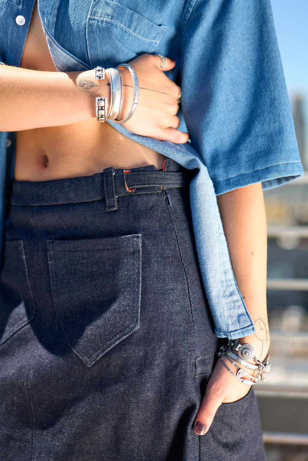 Made-To-Order Denim and Tulle Skirt