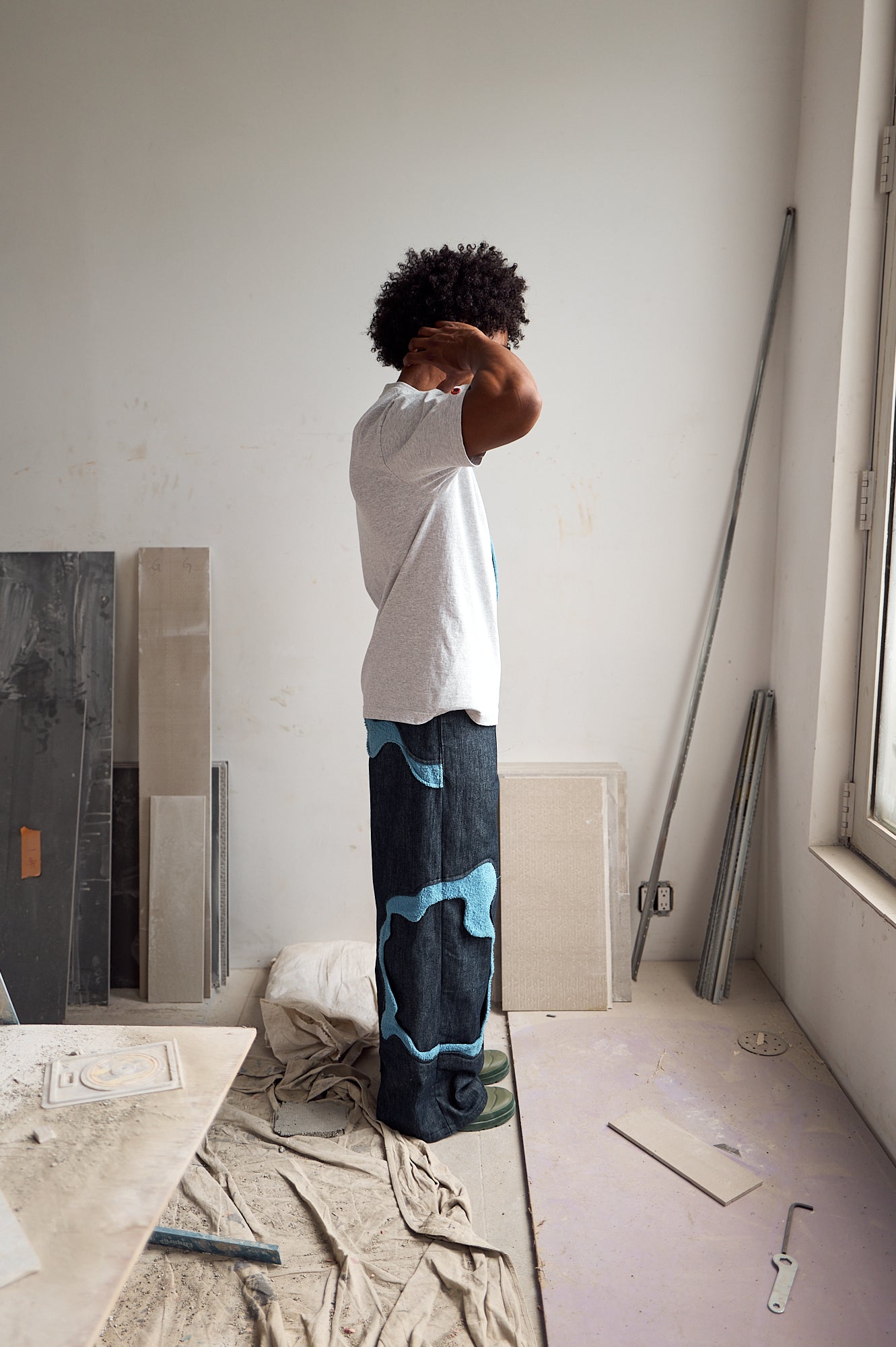 Denim Pants with Blue Terry Cloth