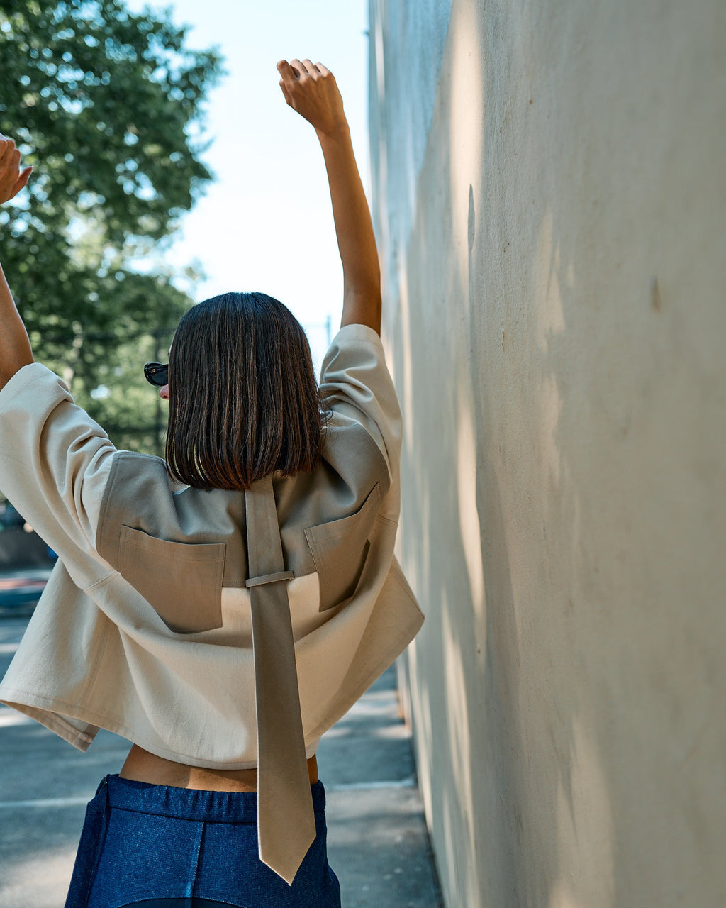 The Cropped Sand Tie Button-Down