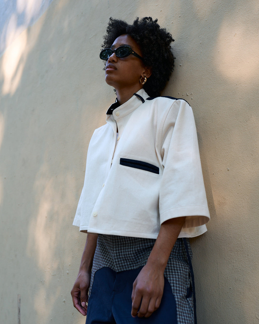 The Cropped Denim Tie Button-Down