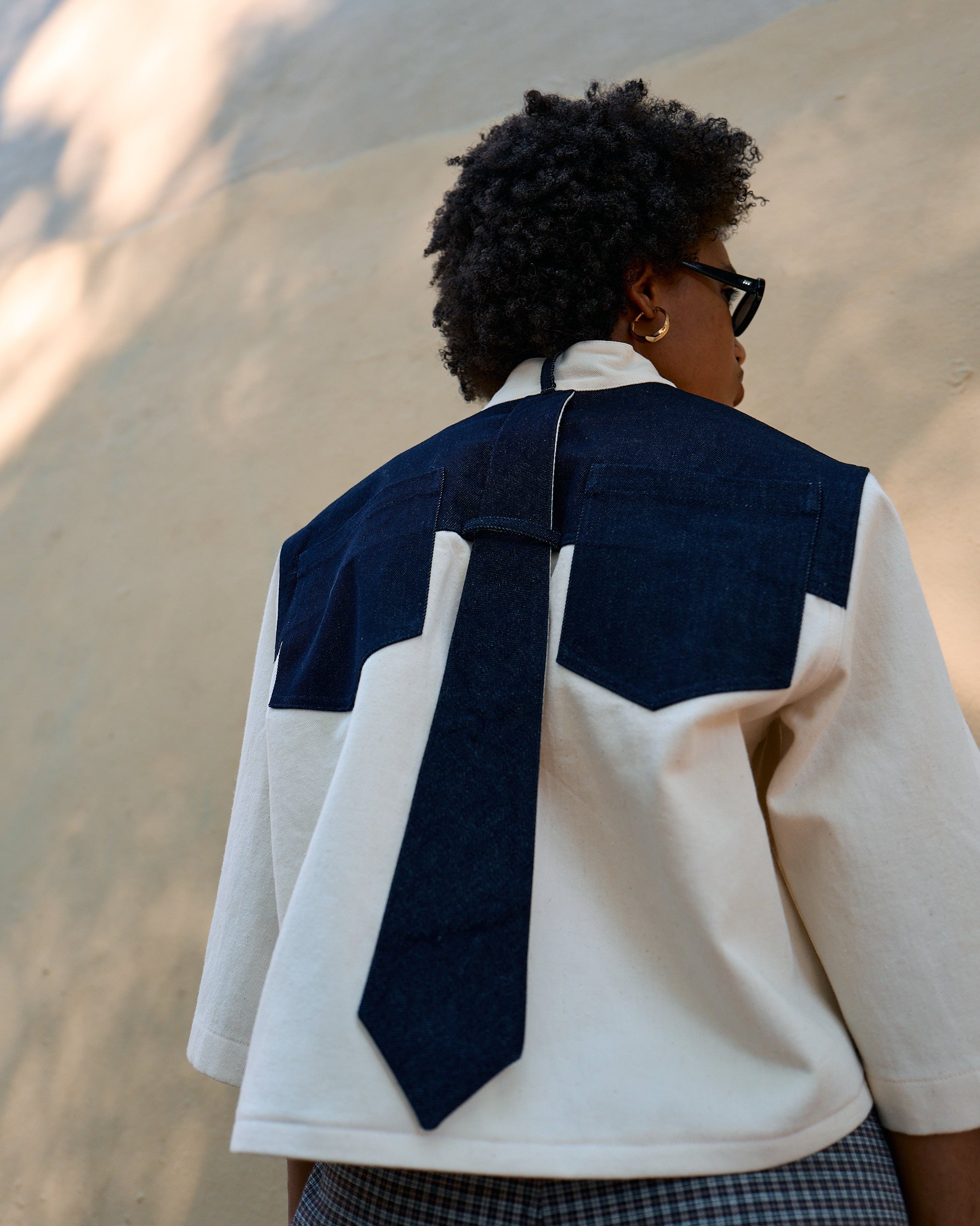The Cropped Denim Tie Button-Down