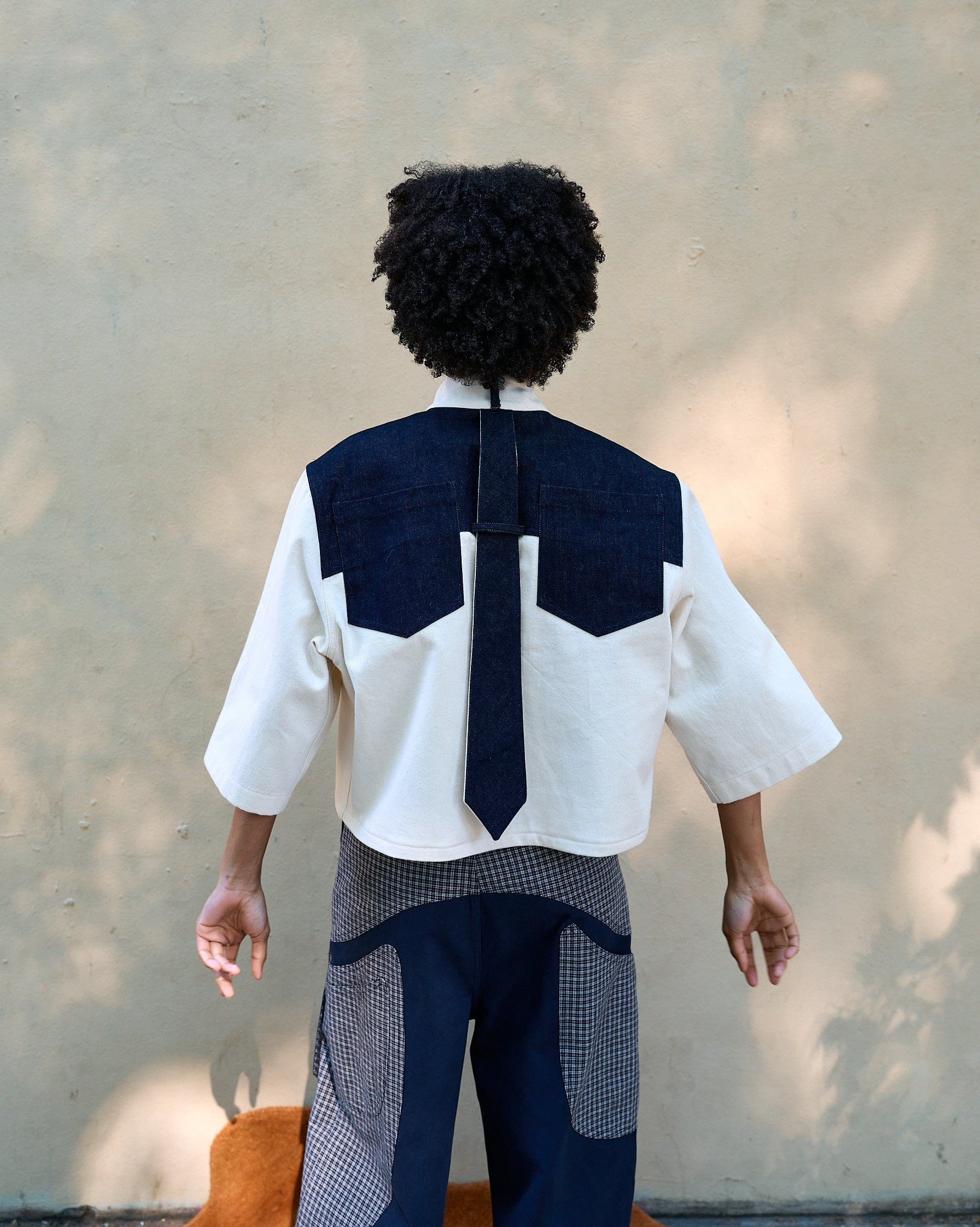 The Cropped Denim Tie Button-Down
