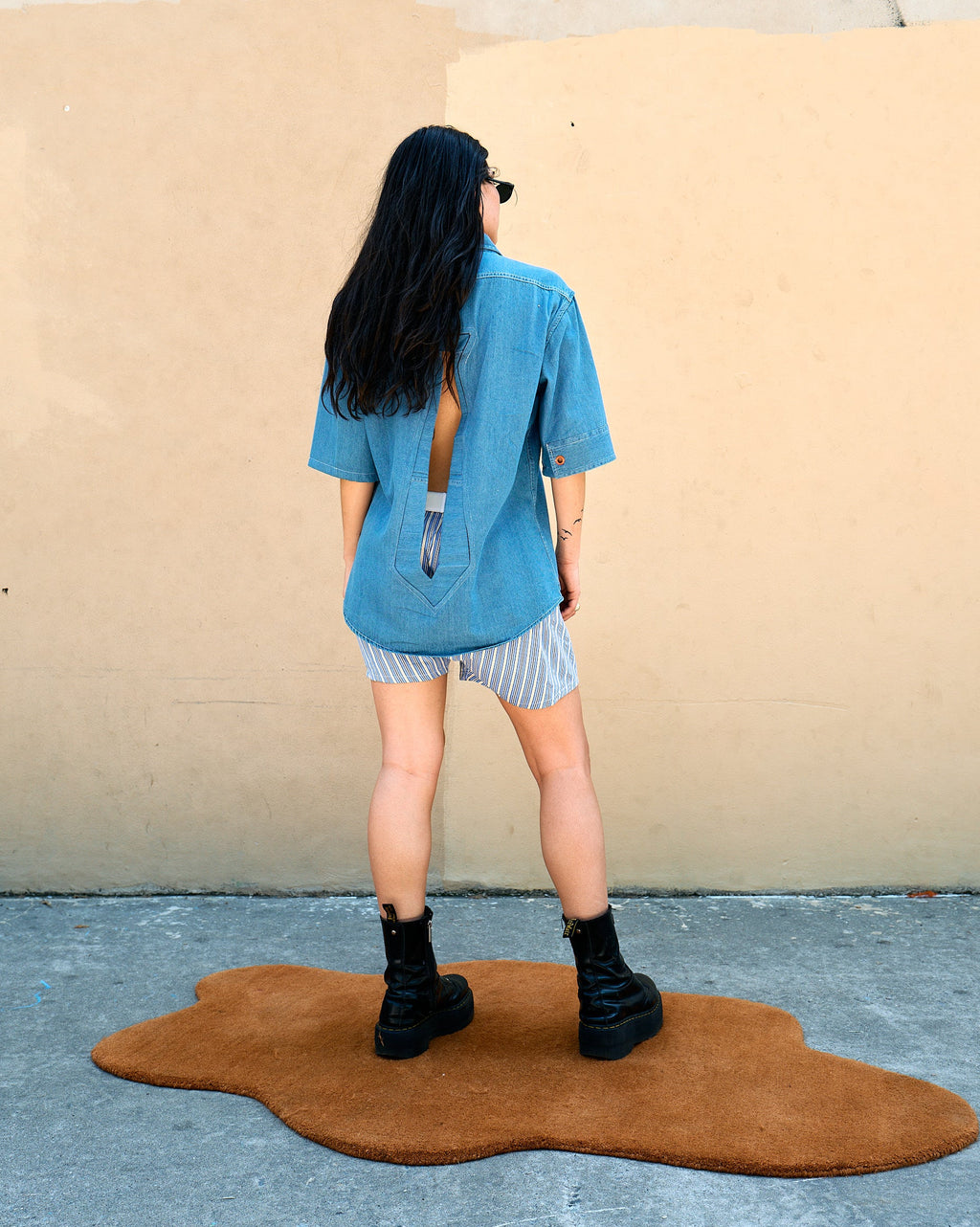 Button-Down Shirt in Denim with Tie Cutout