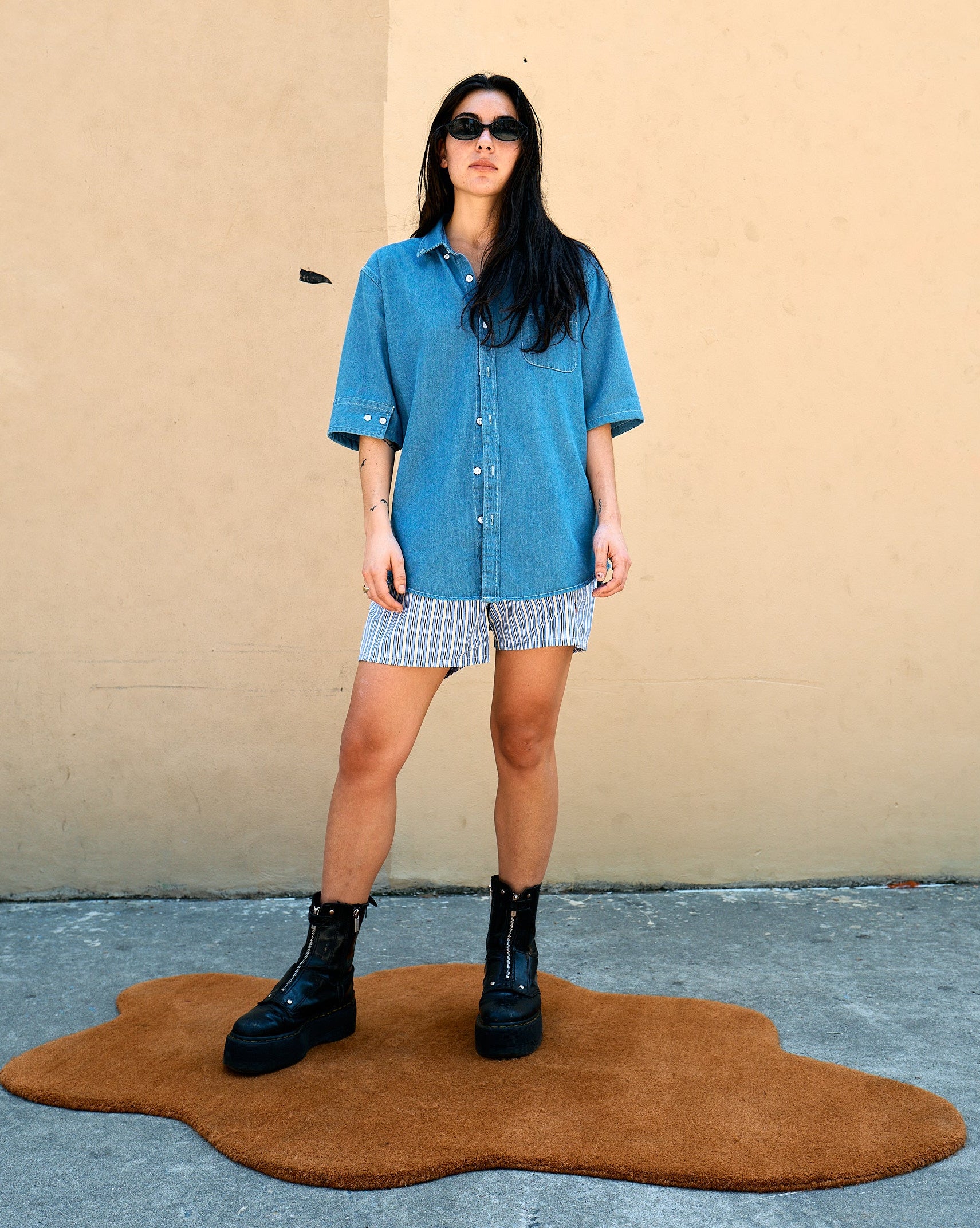 Button-Down Shirt in Denim with Tie Cutout