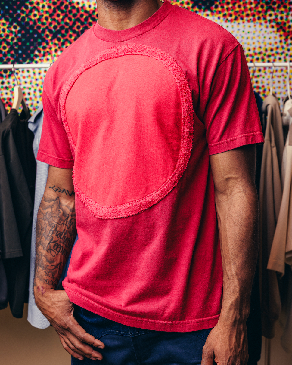 T-Shirt in Red with Red Dot and Terry Cloth Detail