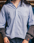 Button-Down Shirt in Blue with Tie Cutout and Back Pocket