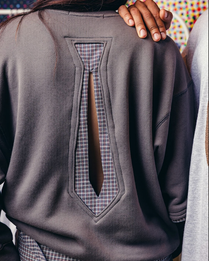 Short-Sleeve Crewneck in Gray with Tie Cutout