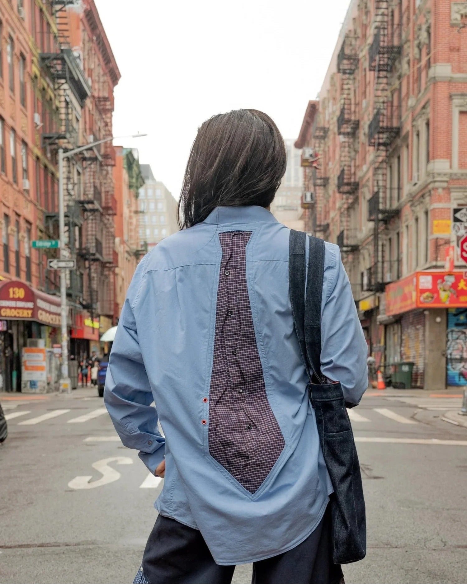 Button-Down Shirt in Blue with Maroon Plaid Tie Detail