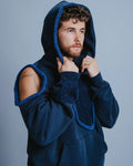 Hoodie in Navy with Terry Cloth Shoulder Cutout and Dot Detail