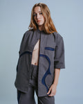 Button-Down Shirt in Gray with River Map Piping and Snap Front