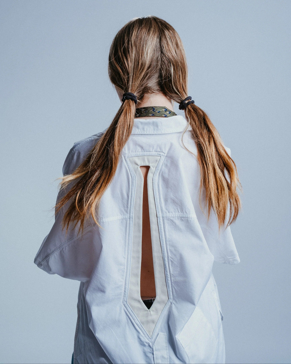 Button-Down Shirt in White with Tie Cutout