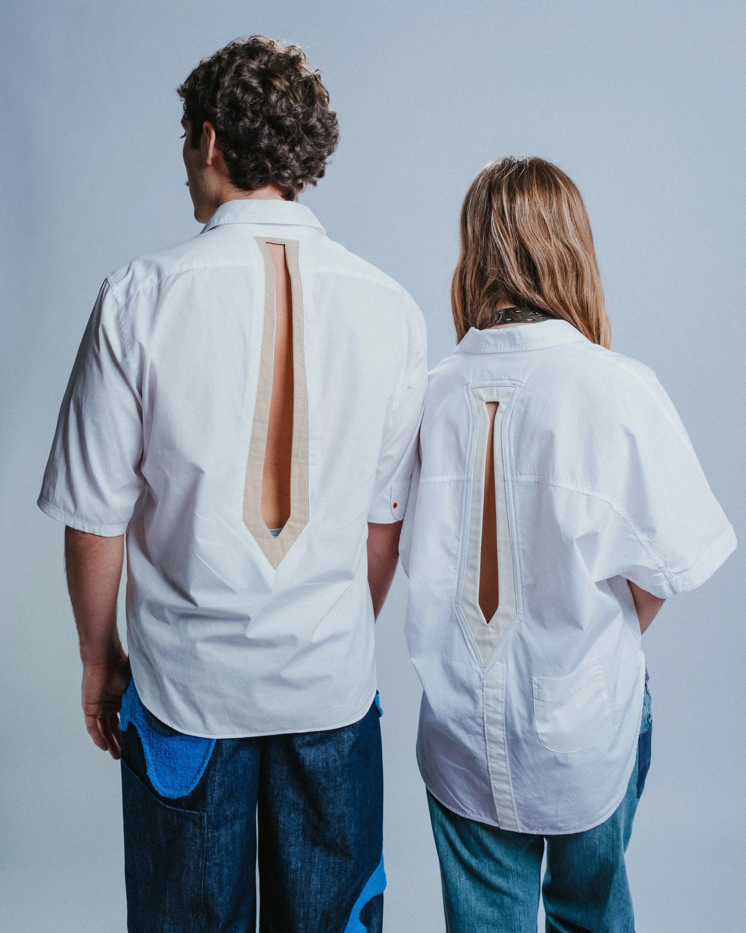 Button-Down Shirt in White with Tie Cutout