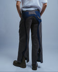 Straight-Leg Pants in Gray with River Map Detailing and Calf Cutouts