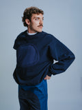 Crewneck Pullover in Navy with Terry Cloth Dot Detail