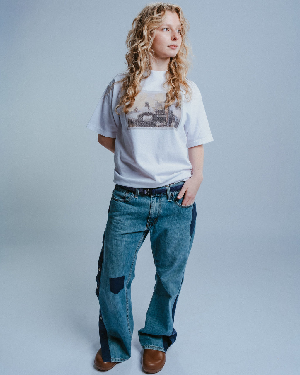 Upcycled Denim Jeans with Button-Down Detailing