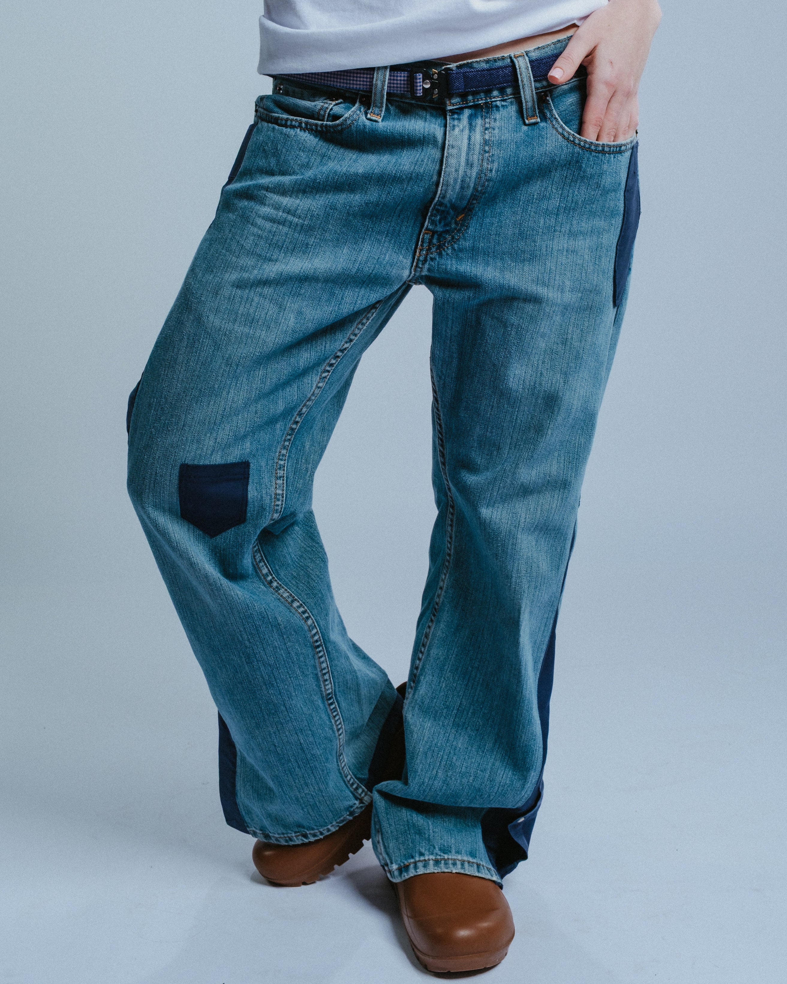 Upcycled Denim Jeans with Button-Down Detailing