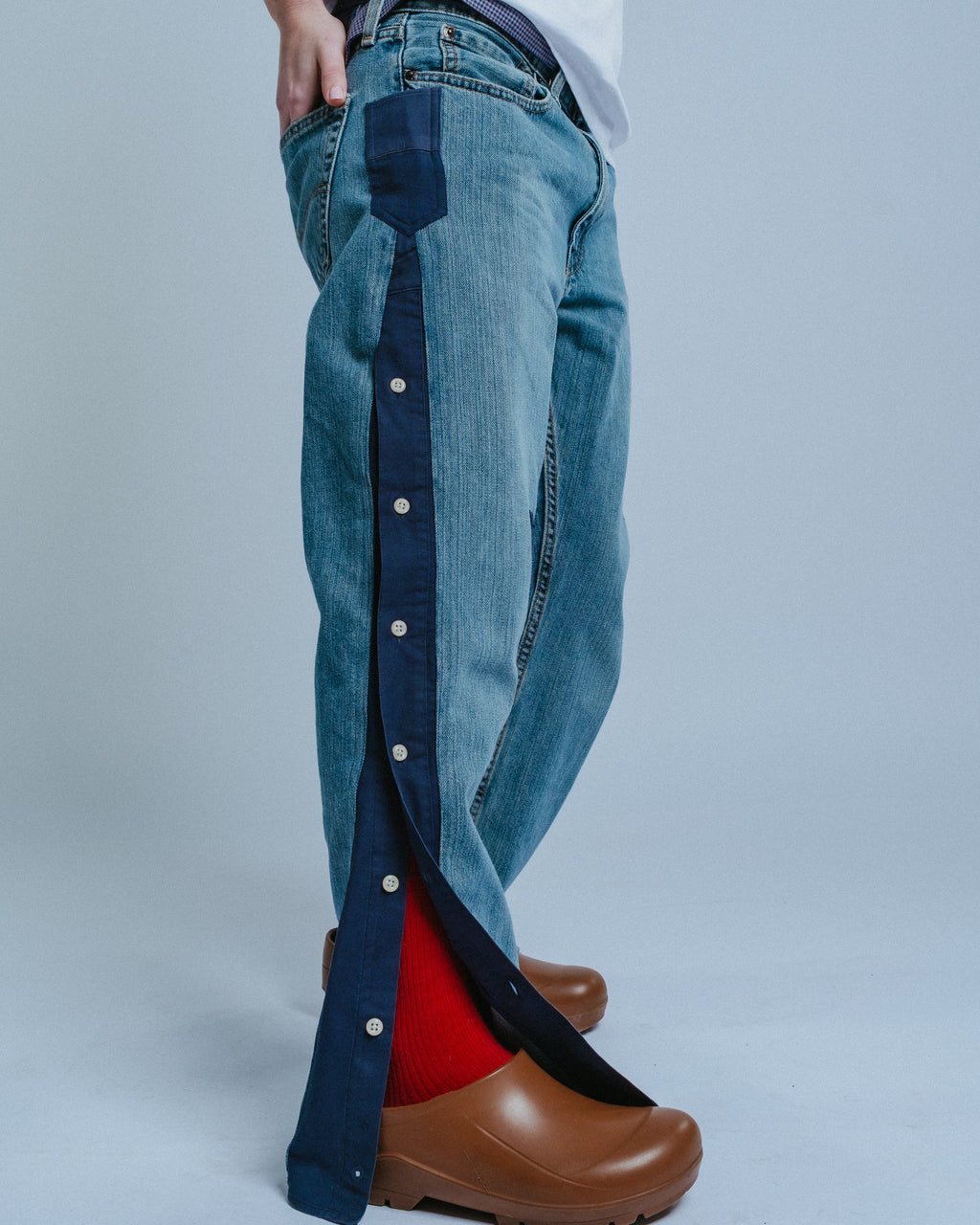 Upcycled Denim Jeans with Button-Down Detailing