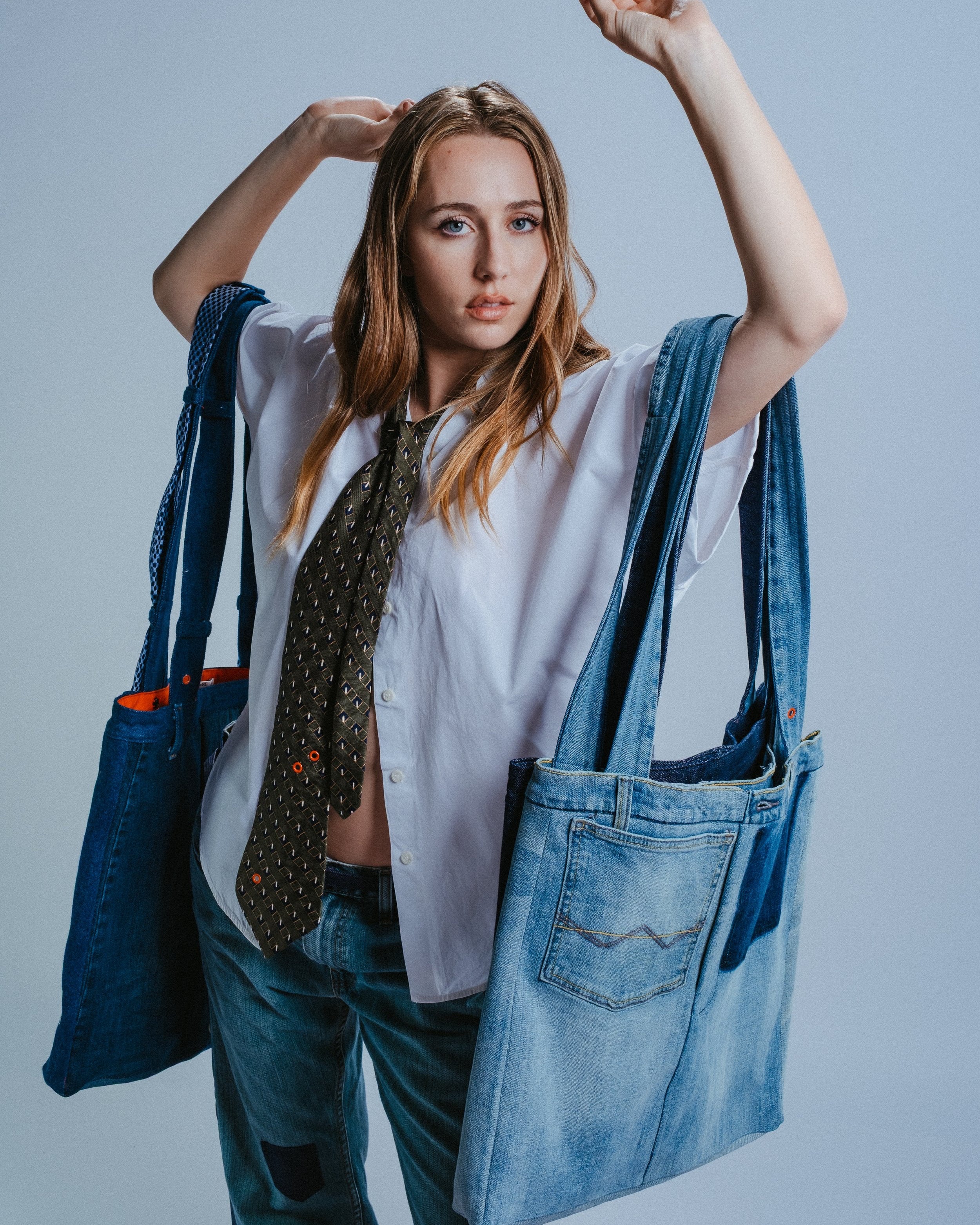 Upcycled Light Denim Bag with Fly Pocket